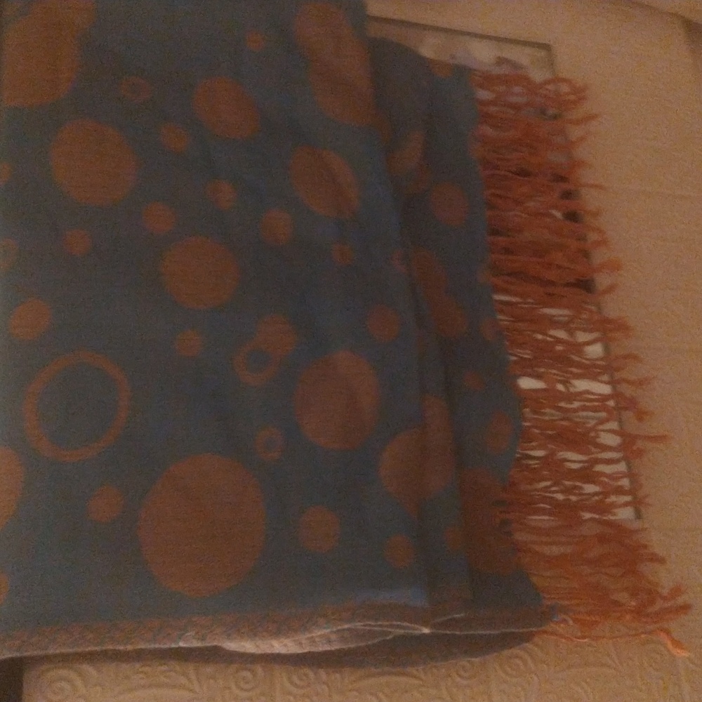 Large polka dot gold and blue scarf